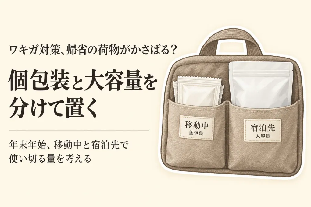 年末年始の帰省・会食にボディシート｜宿泊先の大容量と移動中の個包装を使い切る分け方